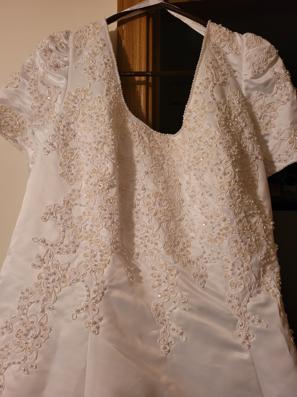 Alfred Angelo White Lace-Embroidered Short Sleeve Ball Gown - Picture 5 of 16
